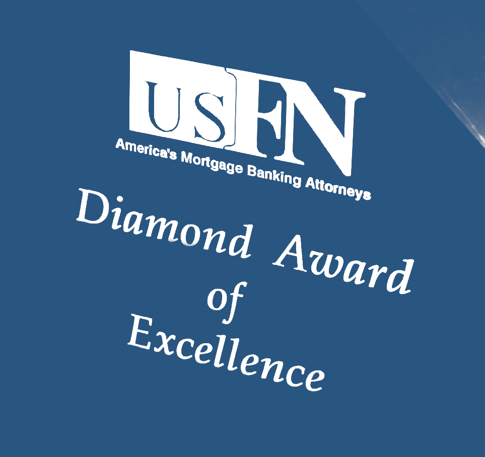Picture signifying recipient of the USFN America's Mortgage Banking Attorneys Diamond Award of Excellence